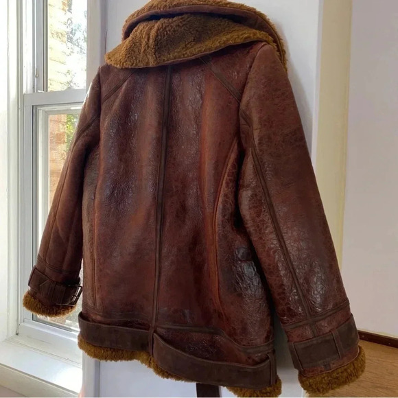 New Free People Maverick Shearling Jacket Moto Leather We The Free Brown - Picture 13 of 17
